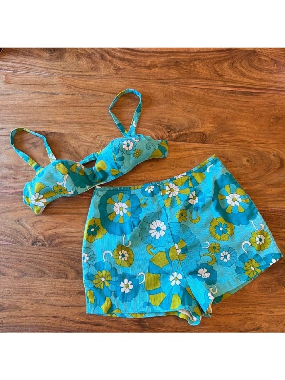 Vintage Hahne & Company Blue Floral High-Waisted Bikini Set